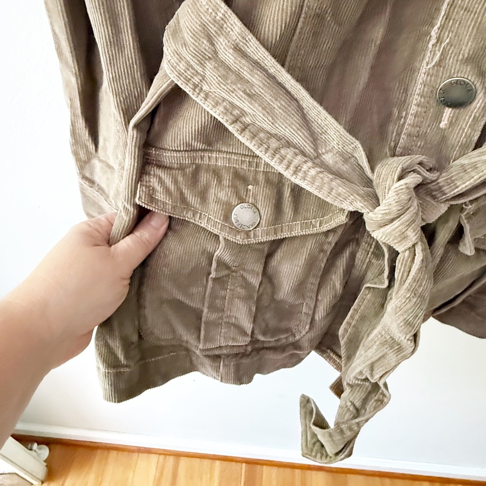 Gloria Vanderbilt Tan Corduroy Belted Utility Jacket Large Retro Western Casual - Picture 6 of 11